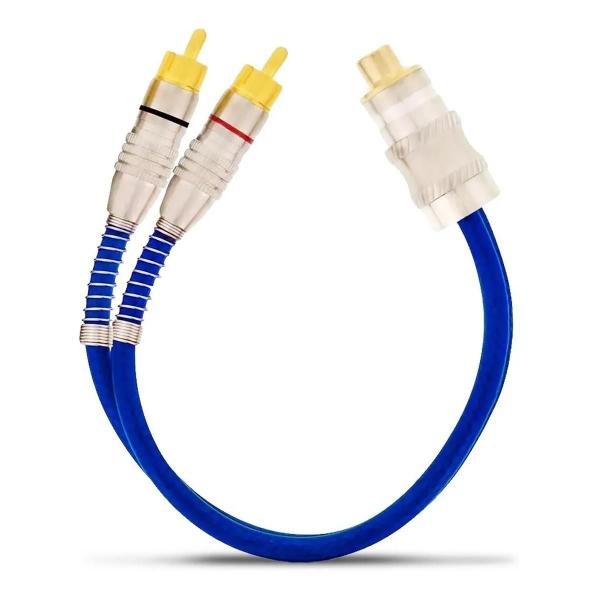 Imagem de 10x Cabos Y Prime Metal 5mm 2 Machos 1 Femea Azul RCA