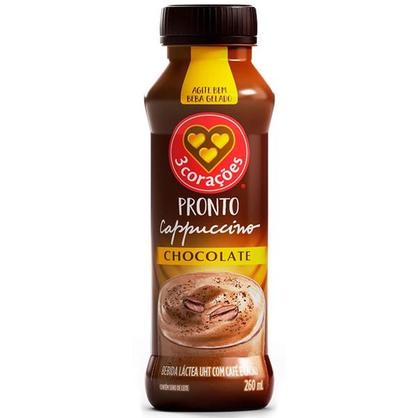 10X Cappuccino Pronto Chocolate 3 Corações 260Ml - 3 Coracoes Imagem de 10X Cappuccino Pronto Chocolate 3 Corações 260Ml