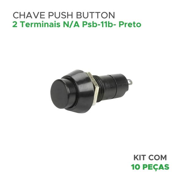 Imagem de 10x Chave Push Button 2 Terminais N/A Psb-11b - Preto