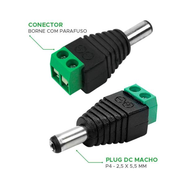 Imagem de 10x Conector Plug P4 Macho Com Borne P/ Cftv Câmera Fonte