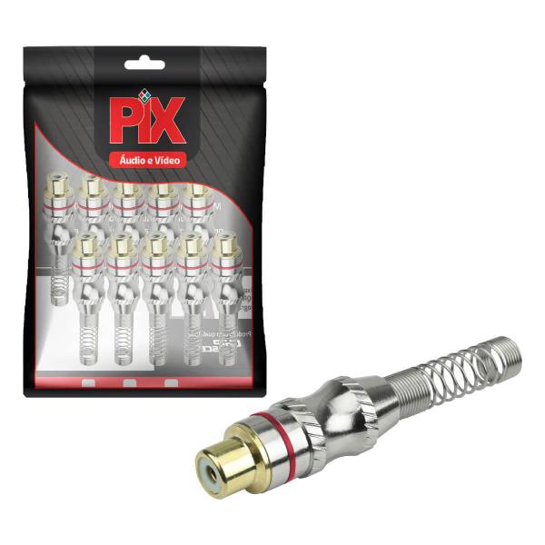 Imagem de 10x Conector Plug Rca Fêmea 24k Com Mola Profissional Vermelho