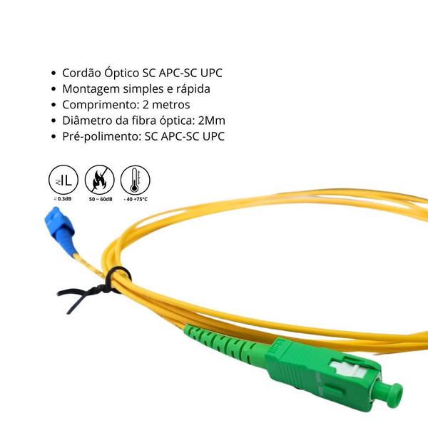 Imagem de 10X Cordão Óptico Sc/Apc Sc/Upc Sm 2M - Fibra Óptica