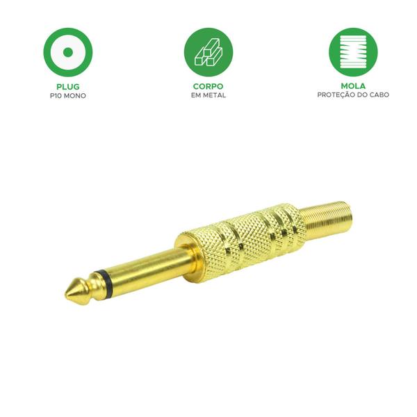 Imagem de 10x Plug P10 Estéreo Premium Profissional Série Gold 