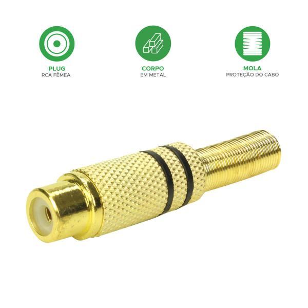 Imagem de 10x Plug Rca Fêmea Gold 24k Linha Profissional 4mm Original