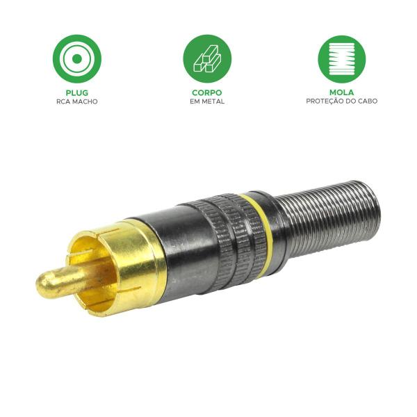 Imagem de 10x Plug Rca Macho profissional Grafite - Ponta Ouro 24k