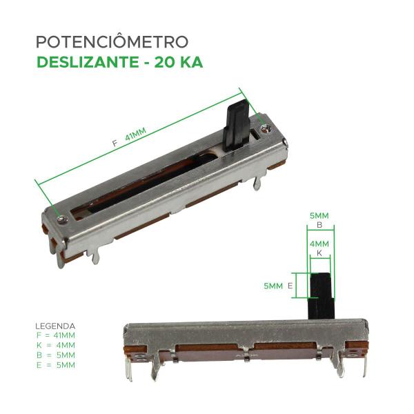 Imagem de 10x Potenciômetro Deslizante Mesa de Som 20Ka 37mm Percurso