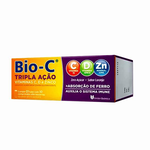 Imagem de 10x Vitamina C efervescente Tripla Ação - Vitaminas C, D e Zinco Bio-C Tripla Ação com 10 cpr efervescente sabor laranja