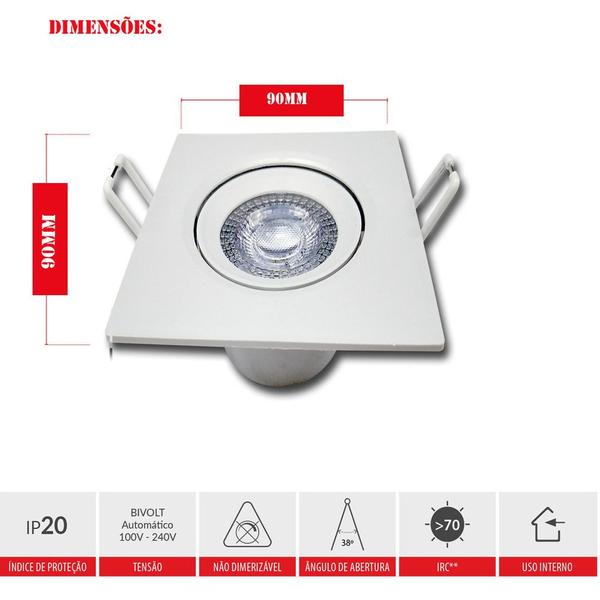 Imagem de 11 Luminária de Gesso Teto Spot 5w Quadrado Embutir Luz Branca 6500k Bivolt