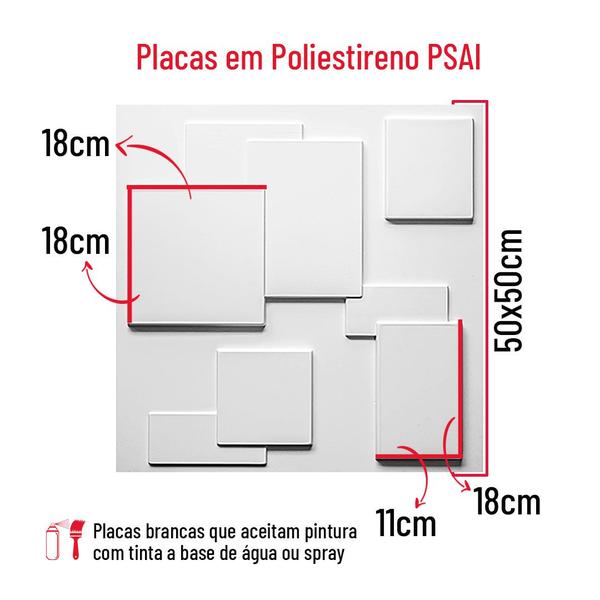 Imagem de 11 Placas Revestimento 3D Decorativo 50cm x50cm TV Geométrico Textura Alto Relevo Cozinha Banheido Parede Painel Sala