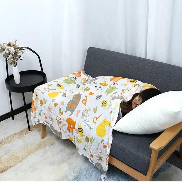 Imagem de 110cm Dupla Camada De Algodão Gaze Toalha Recém-nascida Padrão Animal Swaddle Cobertor