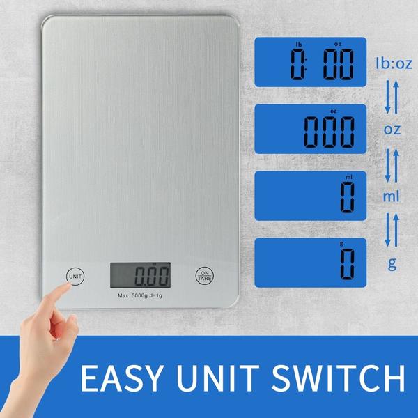 Imagem de 11LB /5KG Escala de cozinha doméstica Escala eletrônica de pastagem de alimentos Ferramenta de medição temperado de fio de vidro Escalas de cozinha