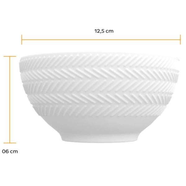 Imagem de 12 Bowls de Porcelana Germer 400ml Branco com Relevo Chevron Cumbuca para Petiscos Caldos Sobremesas