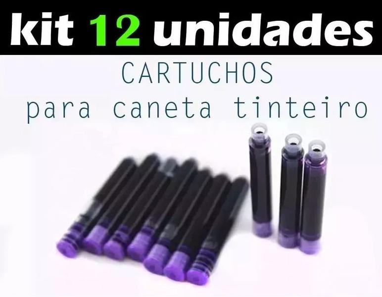 Imagem de 12 Cartuchos Tinta Carga Refil Caneta Tinteiro - Cor Azul