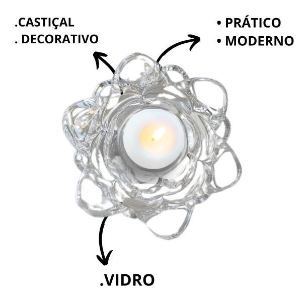 Imagem de 12 Castiçal de Vidro Flor de Lótus Porta Vela Kit Decoração