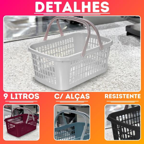 12 Cesta Cestinha Plástica Supermercado Mercado Reforçado 9L - Usual Utilidades Imagem de 12 Cesta Cestinha Plástica Supermercado Mercado Reforçado 9L