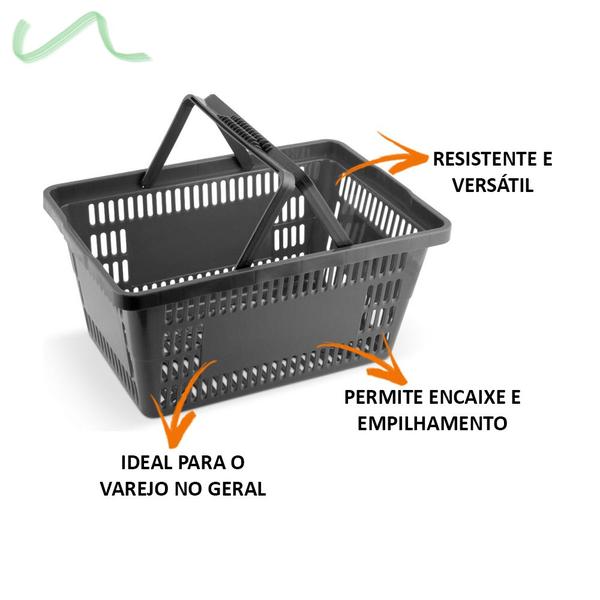 Imagem de 12 Cestas Plástica Supermercado Reforçada Cestinha Preto