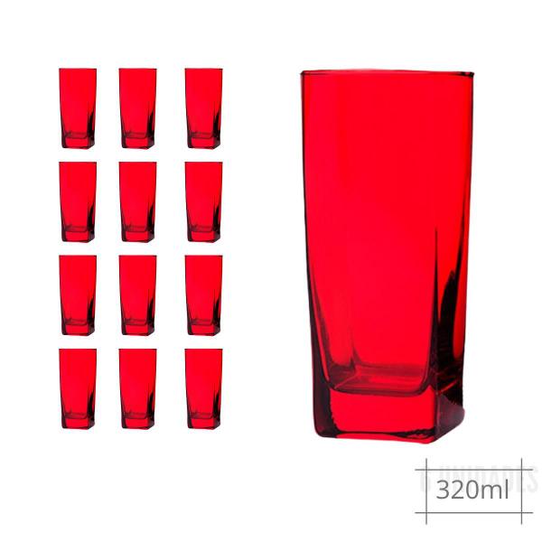 Imagem de 12 Copos 320ml Texas Vermelho Quadrado Mesa Luxo Agua