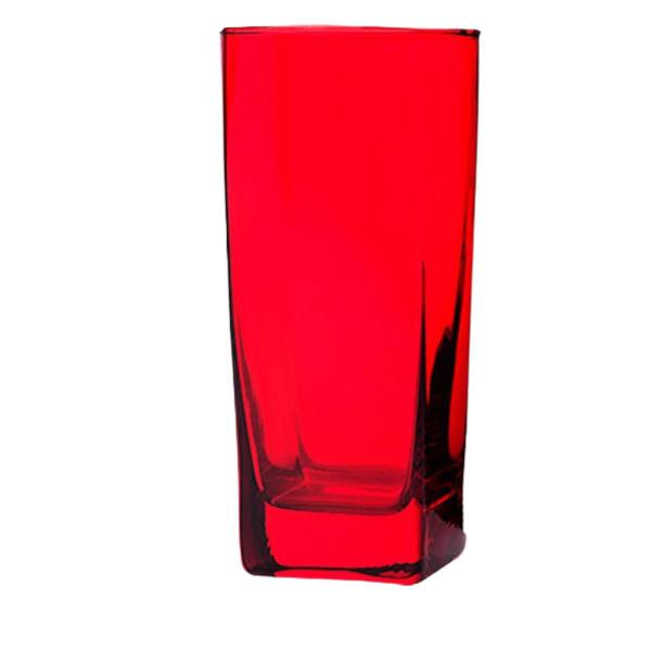 Imagem de 12 Copos 320ml Vermelho Quadrado Agua Suco Leite