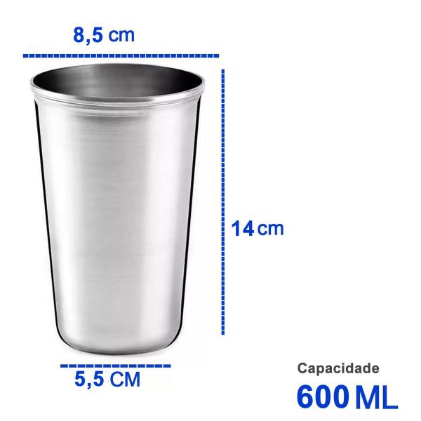 Imagem de 12 Copos Aço Inox Resistente Grande Cerveja Agua Suco 600ml