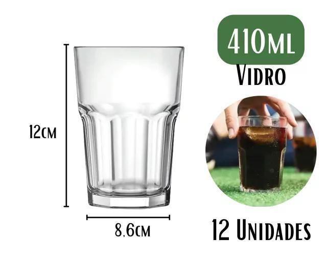 Imagem de 12 Copos Vidro 410Ml Transparente Bristol Resistente