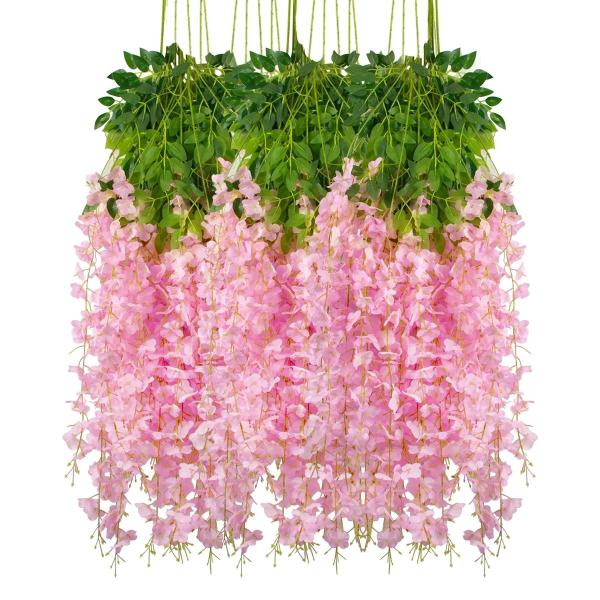 Imagem de 12 Flores Artificiais de Glicínia de Seda - Videiras Penduradas para Decoração