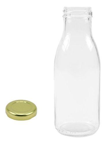 Imagem de 12 Garrafas Vidro Vintage  Para Suco 300ml Com Tampa Dourada