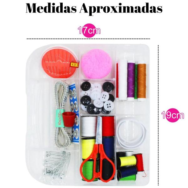 Imagem de 12 Kit Completo Costura Viagem Maleta organizadora para reparos com Agulha Linha Fita Metrica botão elasticos contem 84 peças variadas