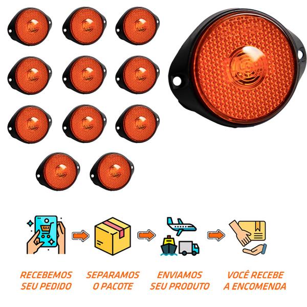 Imagem de 12 Lanterna Frontal Randon LED Âmbar 65mm c/ Sup. - Conect.