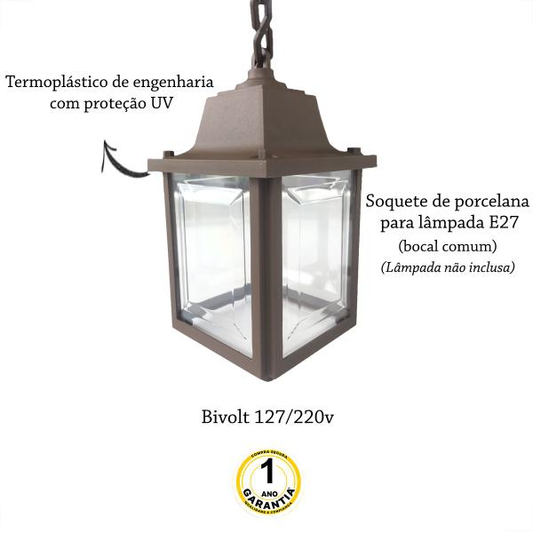 12 Luminaria Pendente Externo Colonial Marrom alz15 - Acende a Luz Imagem de 12 Luminaria Pendente Externo Colonial Marrom alz15