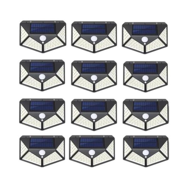 Imagem de 12 Luzes Solares de Parede com Sensor de Movimento - 100 LEDs - Iluminação Externa à Prova D'Água