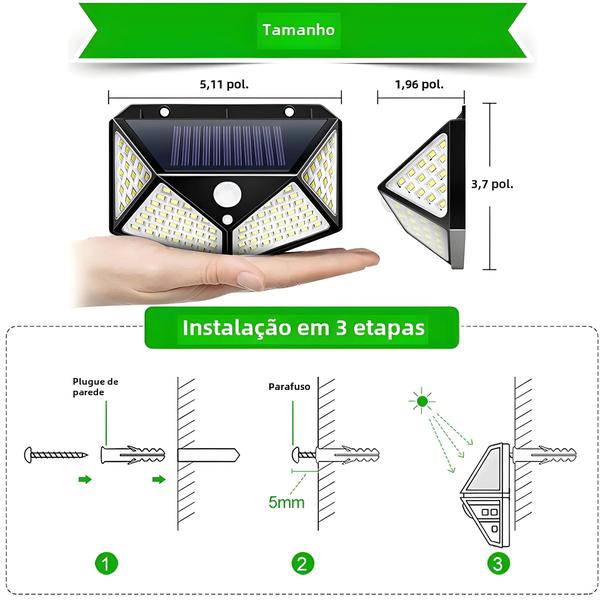 Imagem de 12 Luzes Solares de Parede com Sensor de Movimento - 100 LEDs - Iluminação Externa à Prova D'Água