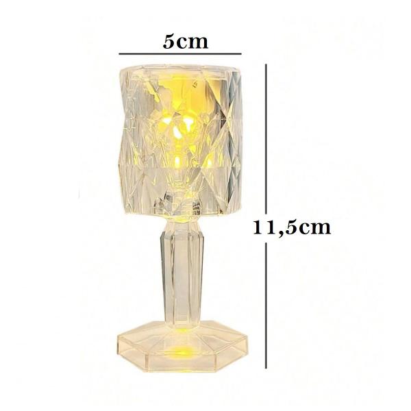 Imagem de 12 Mini Abajur Cristal Luz Led Amarelo Suave para Quarto Decoração