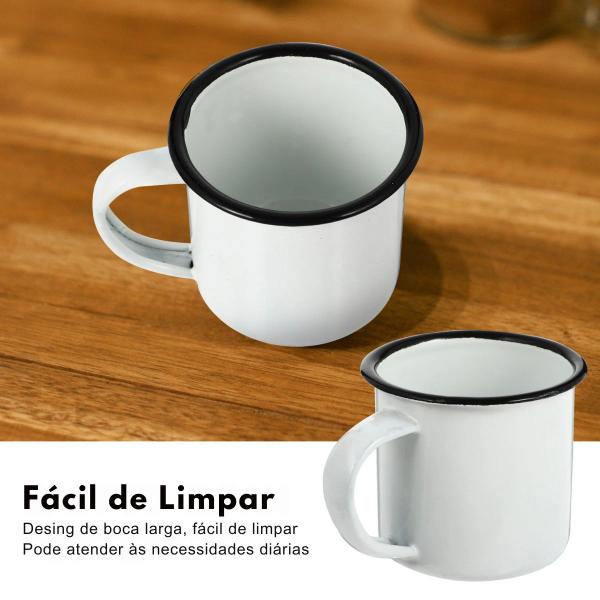 Imagem de 12 Mini Canecas Esmaltadas Brancas 80ml Café e Chá Retrô termo antimicrobiano Cozinha Chá Água