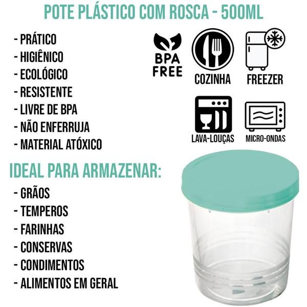 Imagem de 12 Pote Porta Alimento Tampa De Rosca 500 Ml Kit 10 Peças