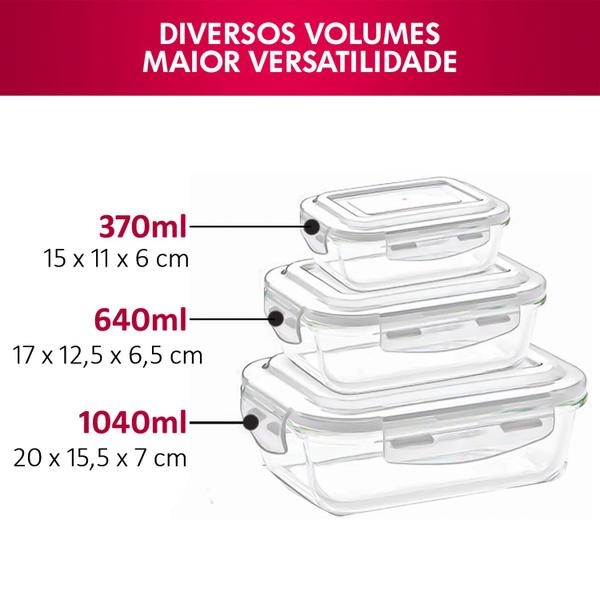 Imagem de 12 Potes Hermético Vidro Retangular Freezer Microondas 640ml