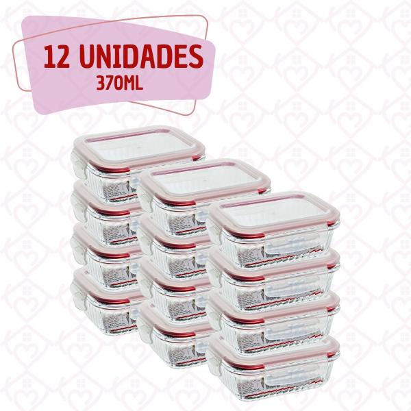 Imagem de 12 Potes Vidro Hermético 370ml Mantimentos Marmitas Fitness