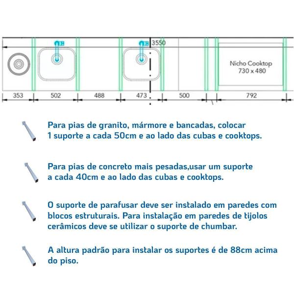 Imagem de 12 Suporte Pia Parafusar Grapa Bancada Granito 30Cm Branca