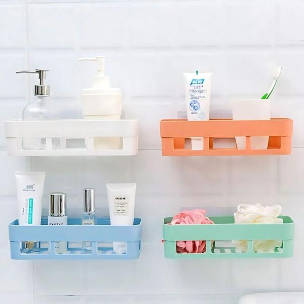 12 Suportes Organizador Porta Shampoo Sabonete Adesivo - Jf Imagem de 12 Suportes Organizador Porta Shampoo Sabonete Adesivo