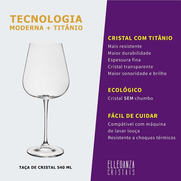 Imagem de 12 Taças De Cristal Vinho Tinto 540 Ml Linha Ardea Bohemia