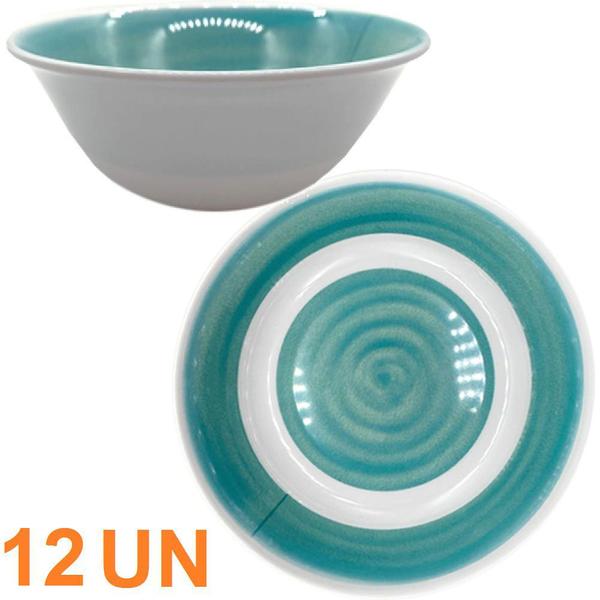 Imagem de 12 Tigela Cumbuca Bowl de Melamina Kit Estampa Verde 200ml