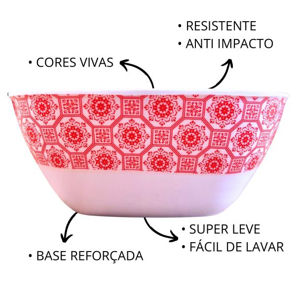 Imagem de 12 Tigela Quadrada Bowl Melamina Decorada Sobremesa 300ml