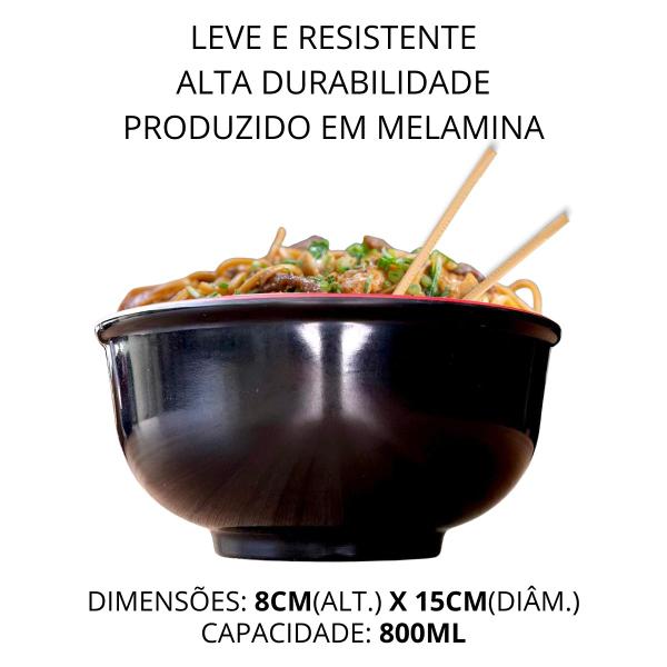 Imagem de 12 Tigelas Bowl Oriental Melamina Restaurante Japones 800ml