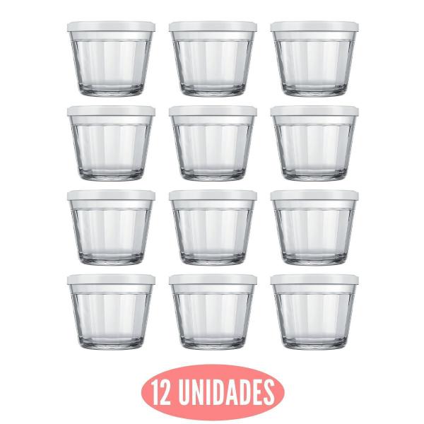 Imagem de 12 Tigelas Redonda 150ml Tampa Coloridas Papinha Vidro Nadir