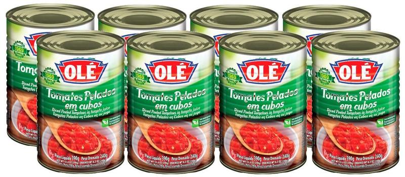 12 Tomate Pelado Cubos Lata Olé 390G Liquido Drenado 240G Imagem de 12 Tomate Pelado Cubos Lata Olé 390G Liquido Drenado 240G