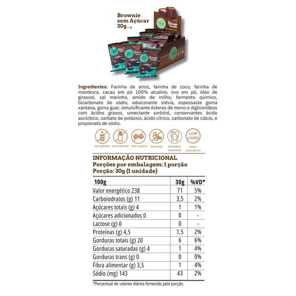 12 Unidades - Brownie de Chocolate 30g Sem açúcar, Sem Glúten e Sem Leite - Di Mangiare Imagem de 12 Unidades - Brownie de Chocolate 30g Sem açúcar, Sem Glúten e Sem Leite