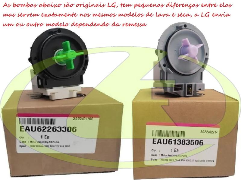 12 unidades eletrobomba 110v original lg eau61383506 = eau62263306 bpx1-8le wd1412rtb wd1485at wd1485at7 wd1485at7b Imagem de 12 unidades eletrobomba 110v original lg eau61383506 = eau62263306 bpx1-8le wd1412rtb wd1485at wd1485at7 wd1485at7b