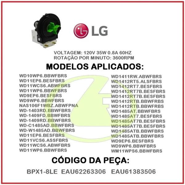 12 unidades eletrobomba 110v original lg eau61383506 = eau62263306 bpx1-8le wd1412rtb wd1485at wd1485at7 wd1485at7b Imagem de 12 unidades eletrobomba 110v original lg eau61383506 = eau62263306 bpx1-8le wd1412rtb wd1485at wd1485at7 wd1485at7b