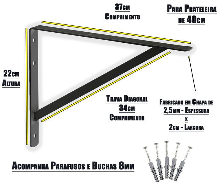 Imagem de 12 X Suporte Mão Francesa 40cm + Kit De Parafusos E Buchas