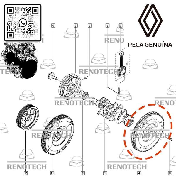 Imagem de 123110552r - volante do motor - peça genuína motor desmontado - sem uso - motor b4d 1.0 12v - 2016 em diante - sandero ii / kwid / logan ii