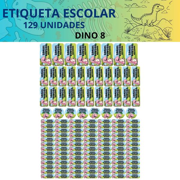 Imagem de 129 Etiquetas Escolares Personalizado Vinil Dinossauro